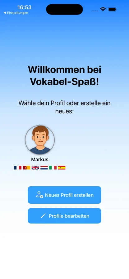 App-Screenshot: Profil erstellen/bearbeiten