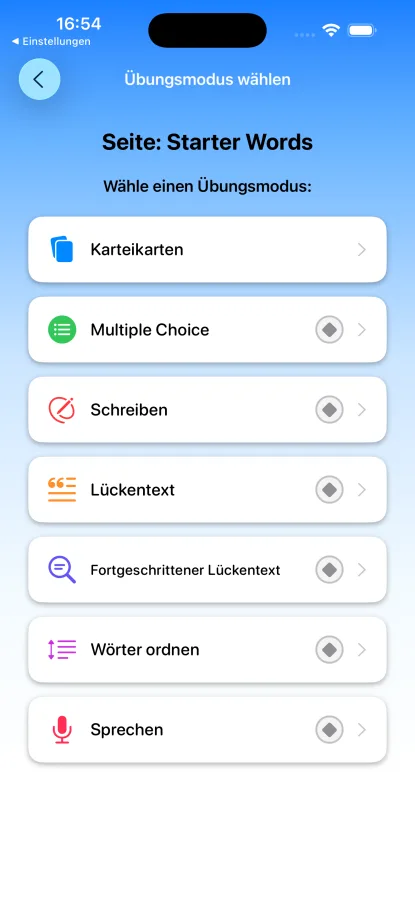 App-Screenshot: Hauptmenü