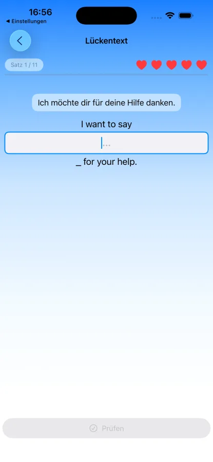 App-Screenshot: Lückentext