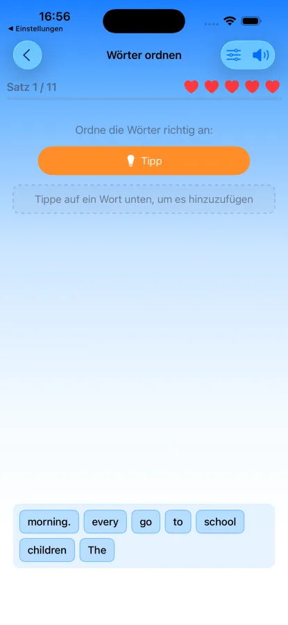 App-Screenshot: Wörter ordnen